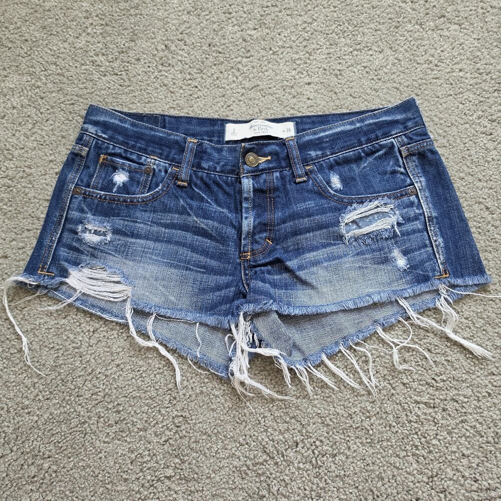 Y2K Abercrombie & Fitch Micro Shorts Womens 2 Blue Denim Cutoff Low Rise